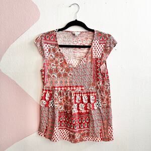 Lucky Brand Floral Print Top Size XS‎ Peasant Boho Indie Festival Hippie